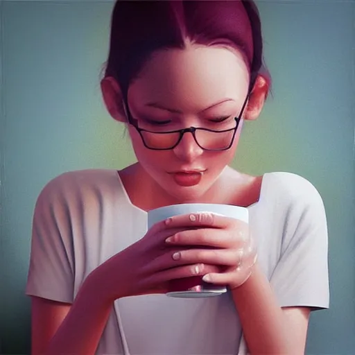 Image similar to “A girl drinking tea, photorealism, trending on Artstation”