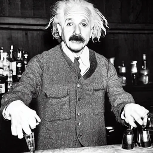 Prompt: albert einstein bartending