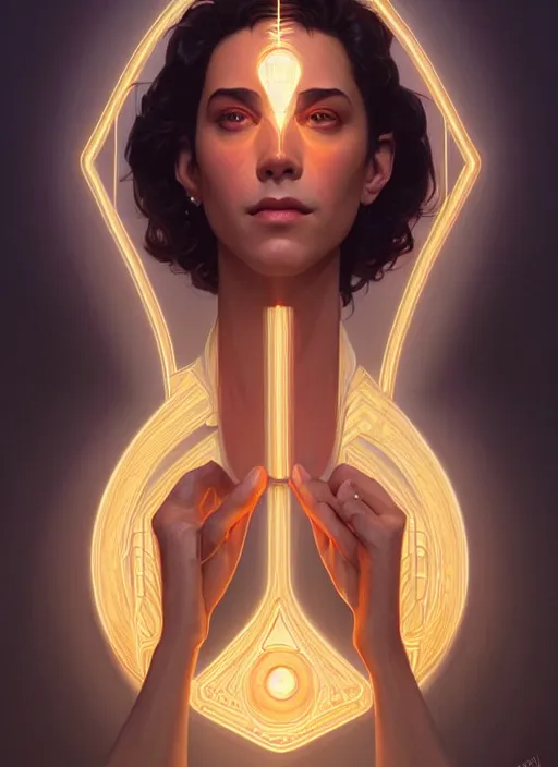 Image similar to symmetry!! portrait of seinfeld, glowing lights!! intricate, elegant, highly detailed, digital painting, artstation, concept art, smooth, sharp focus, illustration, art by artgerm and greg rutkowski and alphonse mucha