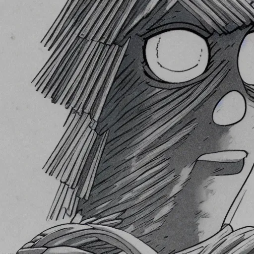 Image similar to medium close up shot of marge simpson from anime berserk drawn by eiichiro oda