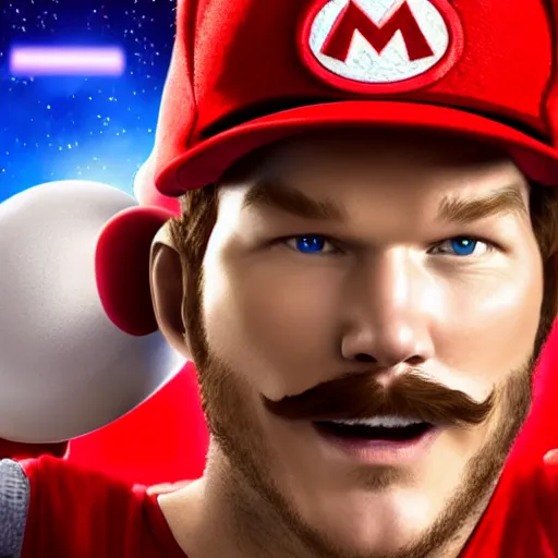 Image similar to Chris pratt as live action mario, mario hat, 4k headshot photography