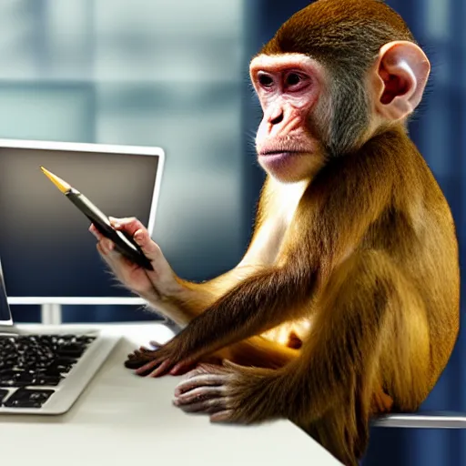 Prompt: monkey working in a Microsoft office