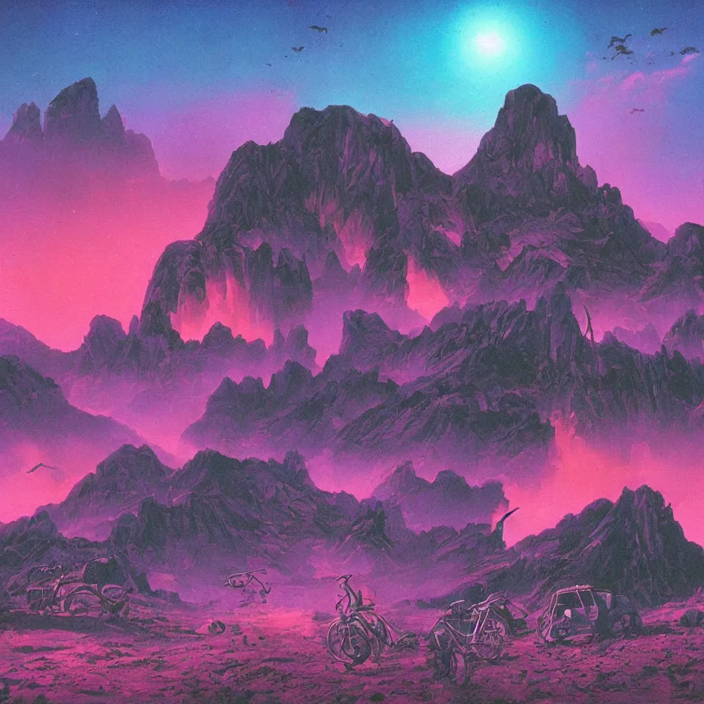 Image similar to 80s landscape photo, ET, goonies, retrowave, synthwave