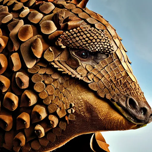 Image similar to a Horse with the armor of a pangolin, national geographic photograph