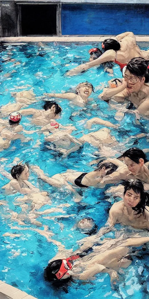 Prompt: oil painting scene from swimming pool by kim jung gi