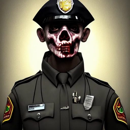 Prompt: zombie officer driving a police car made of human remains, dark, eerie, despair, portrait photography, artstation, digital art, concept art, artstation, highly detailed, sharp focus, by caravaggio