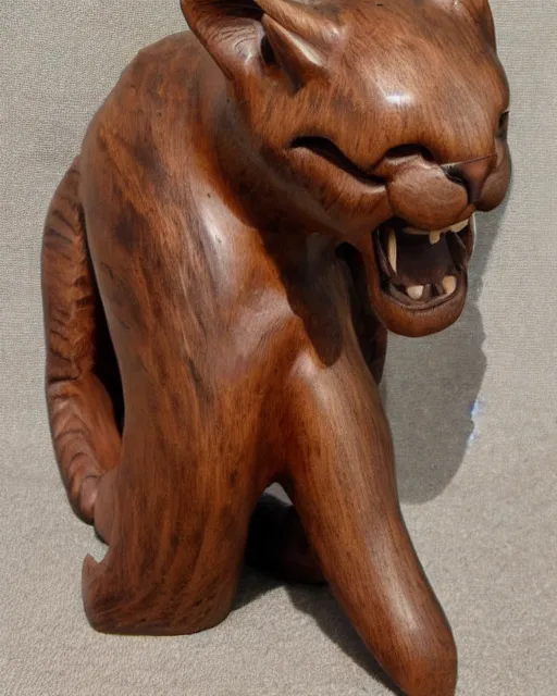 Image similar to wooden carving statue of a cougar, product picture, ebay listing thumbnail