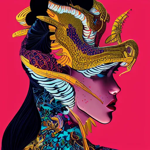 Prompt: Tristan Eaton, victo ngai, artgerm, Lofi dragon lady portrait