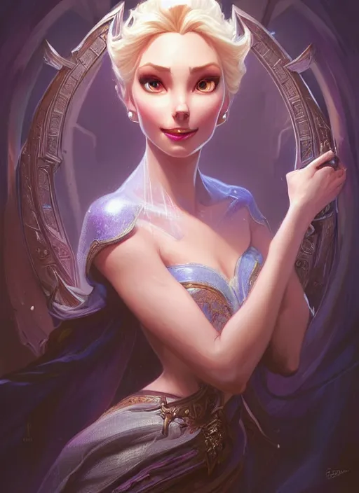 Image similar to elsa, d & d, fantasy, intricate, elegant, highly detailed, digital painting, artstation, concept art, matte, sharp focus, illustration, hearthstone, art by artgerm and greg rutkowski and alphonse mucha