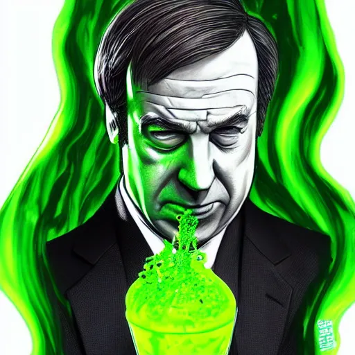 Prompt: Saul Goodman melting into green ooze by Artgerm, watery, disgusting