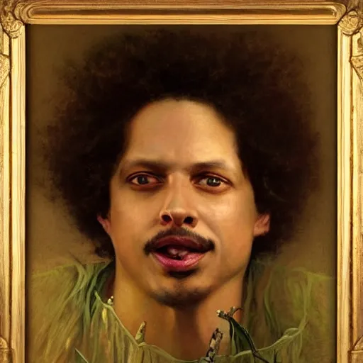 Image similar to highley detailed potrait of eric andre, painting by gaston bussiere, craig mullins, j. c. leyendecker, lights, art by ernst haeckel, john william godward, hammershøi,