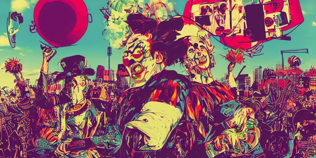 Prompt: retro punk future, clowns and flowers 8k