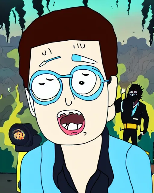 Image similar to portrait of michael jackson in the style of justin roiland. cinematic lighting. style of rick & morty. photographic, photography. by justin roiland