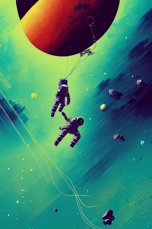 Prompt: lonely astronaut free falling in jupiter, epic scene, by victo ngai, kilian eng vibrant colours, dynamic lighting, digital art, winning award masterpiece, fantastically beautiful, illustration, aesthetically inspired by beksinski and dan mumford, trending on artstation, art by greg rutkowski, 8 k