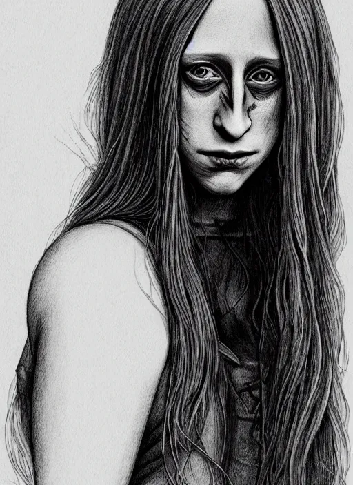 Image similar to gorgeous Taissa Farmiga full body slasher killer holding bloody knife, realistic character concept, spooky, illustration, symmetrical face and body, realistic eyes, cinematic lighting, hyperdetailed, detailed realistic symmetrical eyes, 8k, high resolution, Charlie Bowater, Tom Bagshaw, single face, insanely detailed and intricate, beautiful, elegant, dark forest and trees, vfx, postprocessing