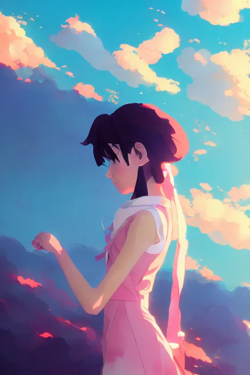 Prompt: shoujo skies rule of thirds golden ratio, fake detail, trending pixiv fanbox, acrylic palette knife, style of makoto shinkai studio ghibli genshin impact james gilleard greg rutkowski chiho aoshima