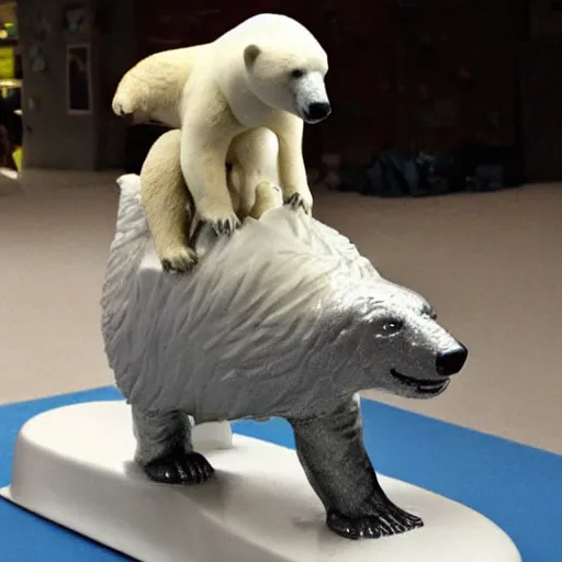 Prompt: biden riding a polar bear, metal sculpture