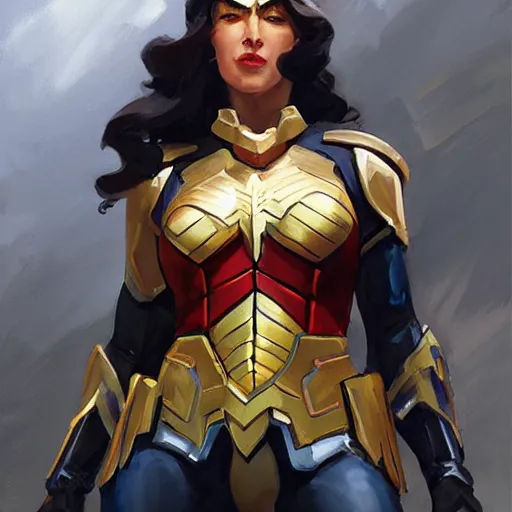 Prompt: greg manchess portrait painting of armored wonderwoman as overwatch character, medium shot, asymmetrical, profile picture, organic painting, sunny day, matte painting, bold shapes, hard edges, street art, trending on artstation, by huang guangjian and gil elvgren and sachin teng