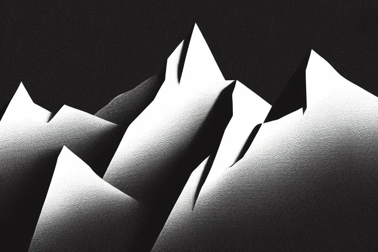 Prompt: a black and white photo of a mountain range, an album cover by hallsteinn sigurðsson, trending on behance, optical illusion, chillwave, concert poster, poster art