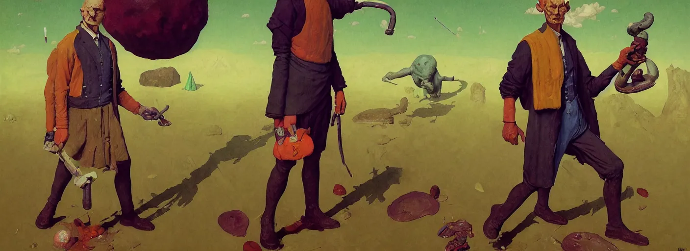 Image similar to full - body portrait surreal colorful clay fighting artstation rpg gentleman character concept art anatomy, action pose, very coherent and colorful high contrast masterpiece by norman rockwell franz sedlacek hieronymus bosch dean ellis simon stalenhag rene magritte gediminas pranckevicius, dark shadows, sunny day, hard lighting, reference sheet white! background
