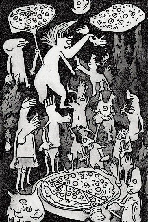 Image similar to a funeral for a pizza, by maurice sendak