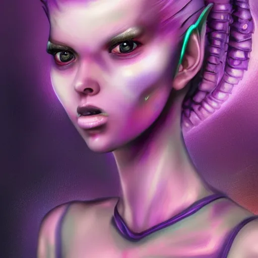 Image similar to alien princess with translucent purple skin, sci fi, surreal, art by Mobius , highly detailed, award winning, artstation,