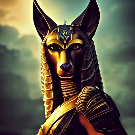 Prompt: majestic gracious anubis female warrior portrait, menacing, atmospheric lighting, painted, menacing, overpowering, intricate, volumetric lighting, beautiful, rich deep colours masterpiece, golden hour, sharp focus, ultra detailed, by leesha hannigan, ross tran, thierry doizon, kai carpenter, ignacio fernandez rios