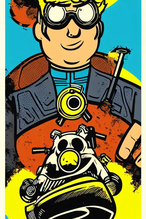 Image similar to fallout 7 6 retro futurist illustration art by butcher billy, sticker, colorful, illustration, highly detailed, simple, smooth and clean vector curves, no jagged lines, vector art, smooth andy warhol style