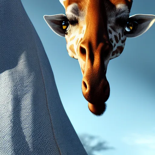 Prompt: a highly detailed portrait of a giraffe in a blue cloak, close - up, adventurer, artstation, deviantart, professional, unreal engine 5, octane render