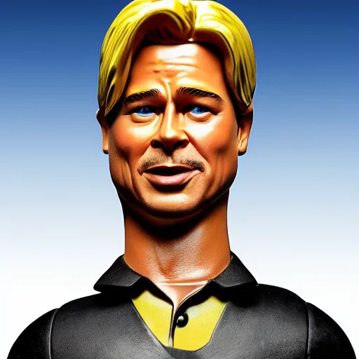 Prompt: toy art of brad pitt best roles. advertising photograph, packaging, photographic, hyperreal, 3 5 mm