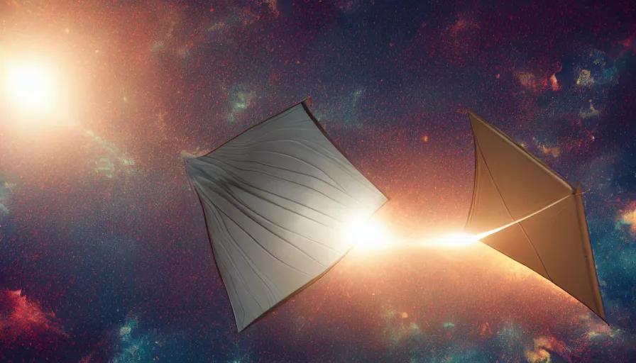 Image similar to solar sail in space, blocking sun, earth visible below, octane render, dramatic