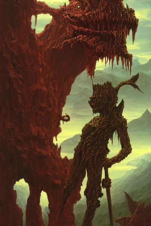 Image similar to a dnd goblin, realistic oil painting by Thomas Cole and Wayne Barlowe