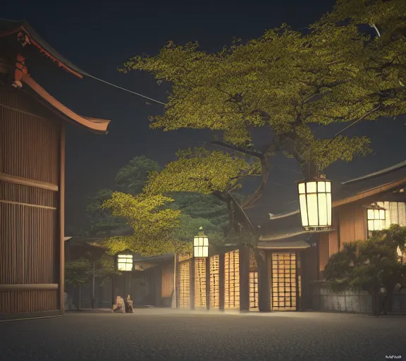 Image similar to a beautiful evening in Kyoto Japan, rendered in octane, 4k