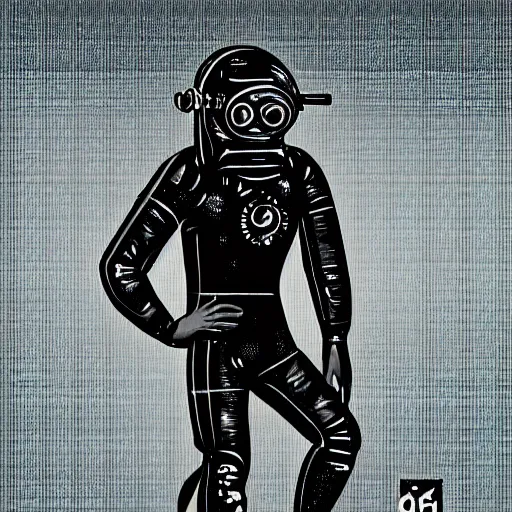Prompt: deep - sea diving suit, art - deco style, sharp lines