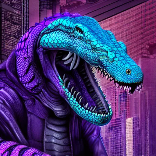 Prompt: cyberpunk purplealligator profile picture