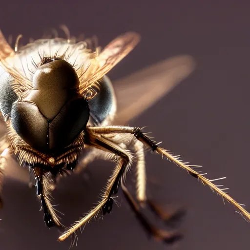 Image similar to a macro photograph of a fly with donald trump hair