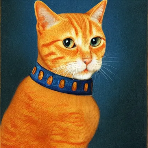 Image similar to a royal portrait of an orange tabby short-haired cat as the King of England,