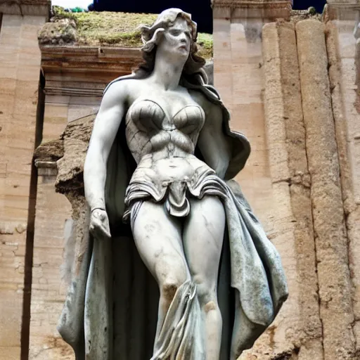 Image similar to marble statue in roman forum depicting wonder woman