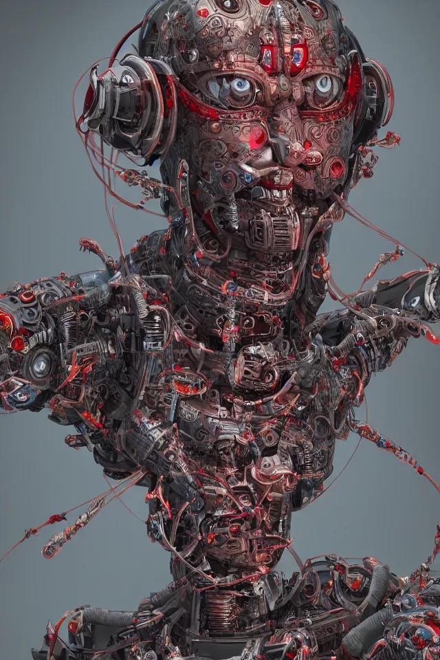 Image similar to an epic fantastic realism comic book style portrait painting of a japanese robotic : akira, nanotech demonic monster horror, geisha with chinese pattern tattoos and, inspired by the lord of ghost in the shell, octane render, intricate detail, 8 k hd, unreal engine 5, ex machina, irobot