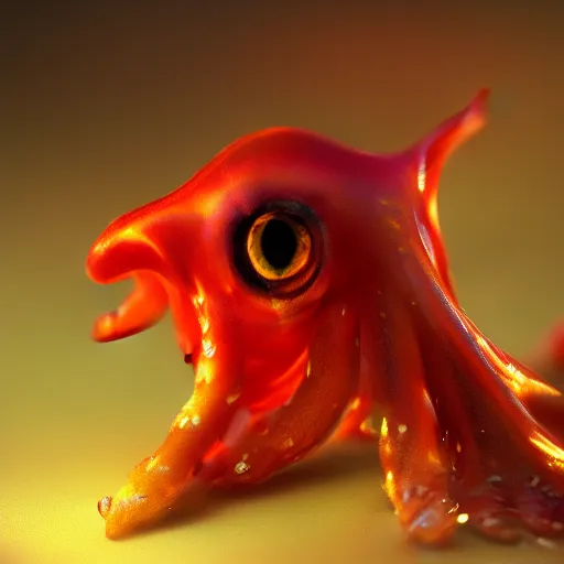 Prompt: fiery whimsical emotional eyes cephalopod, in a photorealistic macro photograph with shallow dof and bokeh, artstation
