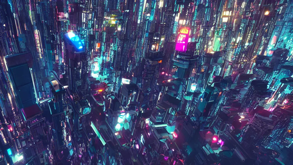 Prompt: cyberpunk city built in the sky, nighttime, fluorescent led, made in blender, octane render, cinematic, volumetric lighting, futuristic,, hyperrealistic, highly detailed, colourful 4 k hd