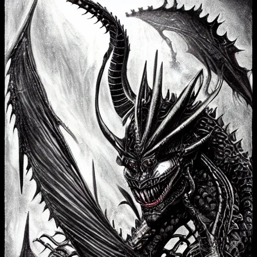 Prompt: black dragon, d & d, fantasy, hr giger,