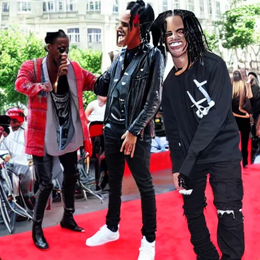 Prompt: Michael Jackson laughs at angry Travis scott