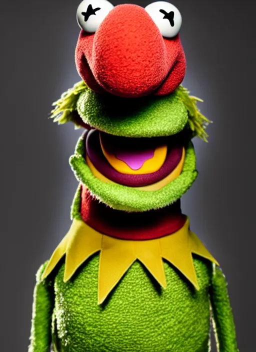 Image similar to studio portrait still of muppet!!!!! christian bale!!!!!! as a muppet muppet as a muppet, 8 k, studio lighting, key light,