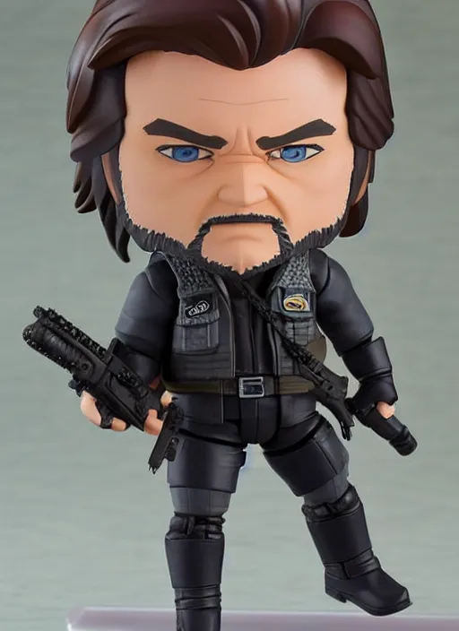 Image similar to kurt russell, a nendoroid of kurt russell is snake plisskin figurine, escape from new york, realistic face, detailed product photo