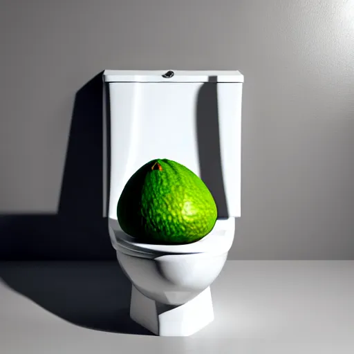 Image similar to : avocado shaped toilet, cinematic lighting, hyper - realistic, detailed, marcel duchamp, render by c 4 d octane, unreal engine, 8 k 3 d render