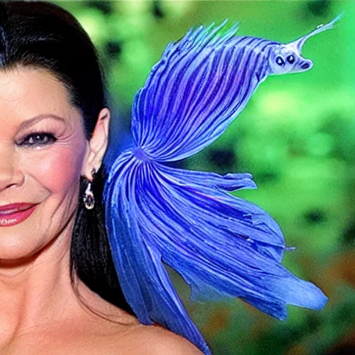 Image similar to catherine zeta - jones as a betta fish, realistic