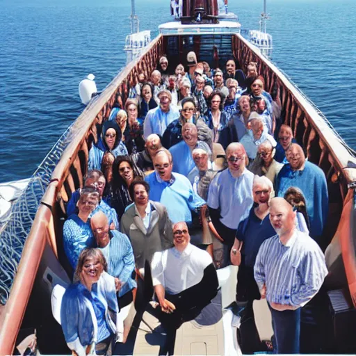 Prompt: photograph of a ship full of math professors, wide shot, sunny day, soft focus