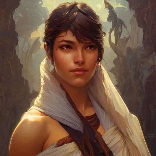 Image similar to beautiful, strong, mixed race, female face, fantasy, highly detailed, digital painting, artstation, concept art, smooth, sharp focus, illustration, art by artgerm and greg rutkowski and alphonse mucha