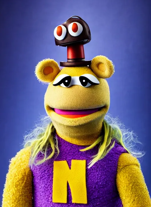 Image similar to studio portrait still of muppet!!!!! thor!!!!!! from avengers infinity war with hammer as a muppet muppet as a muppet, 8 k, studio lighting, key light,